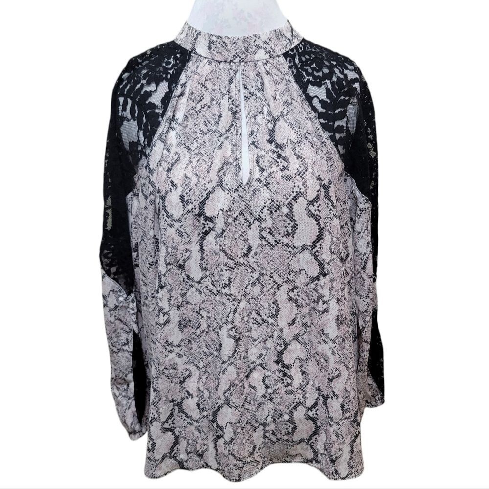 Bold Elements Women's  Snakeskin Print with Lace Blouse - NWOT